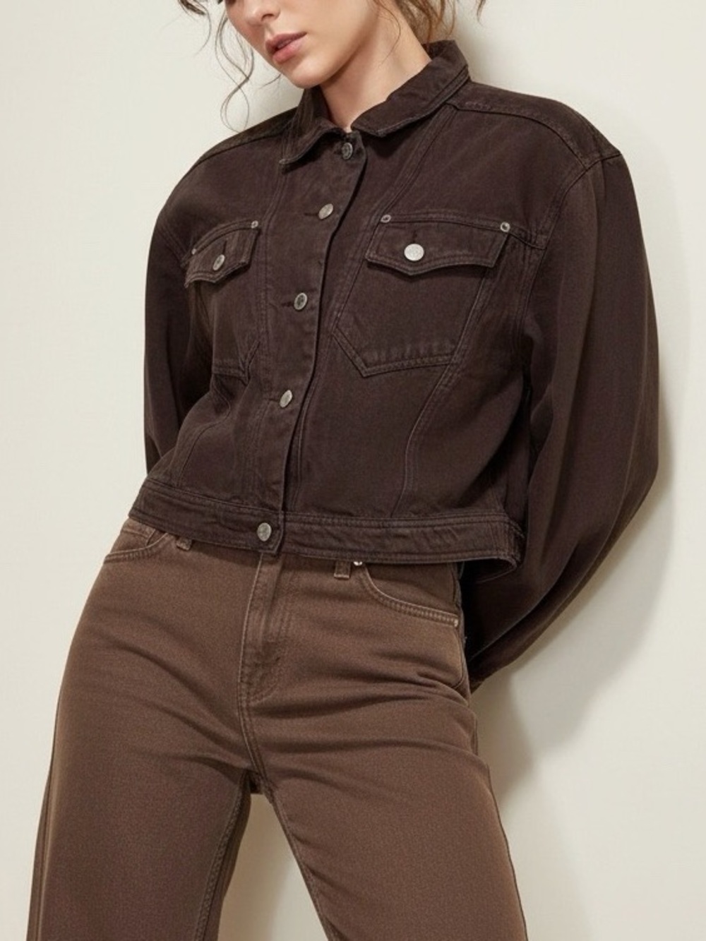 ROUJE PARIS Samir Oversized Denim Jacket, Chocolate, FR44/US12 & FREE ROUJE Tote